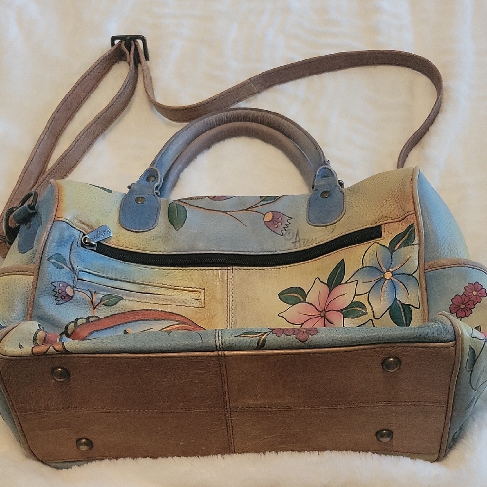 Anuschka Floral Shoulder Bag - Blue and Brown